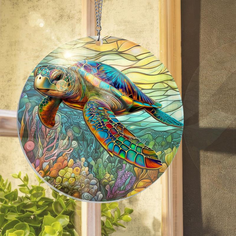 Sea Turtle Suncatcher, Beach Decor - Turtle, Beach House Decor, Beach Themed Gifts for Men Women, Boho Beach, Sea Theme Decor, Turtle Decorations - Window Suncatcher Hanging Decorations