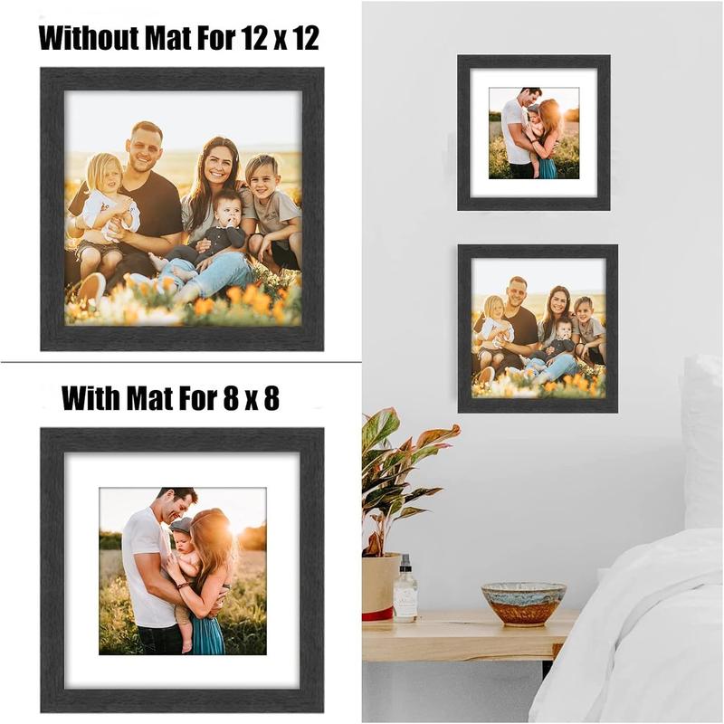 12X12 Picture Frame Rustic Black Wood Set of 6,Display Square Pictures 8X8 with Mat or 12X12 without Mat,Multi Photo Frames Collage for Wall - Gallery Wall Frame Set VMUZEDER