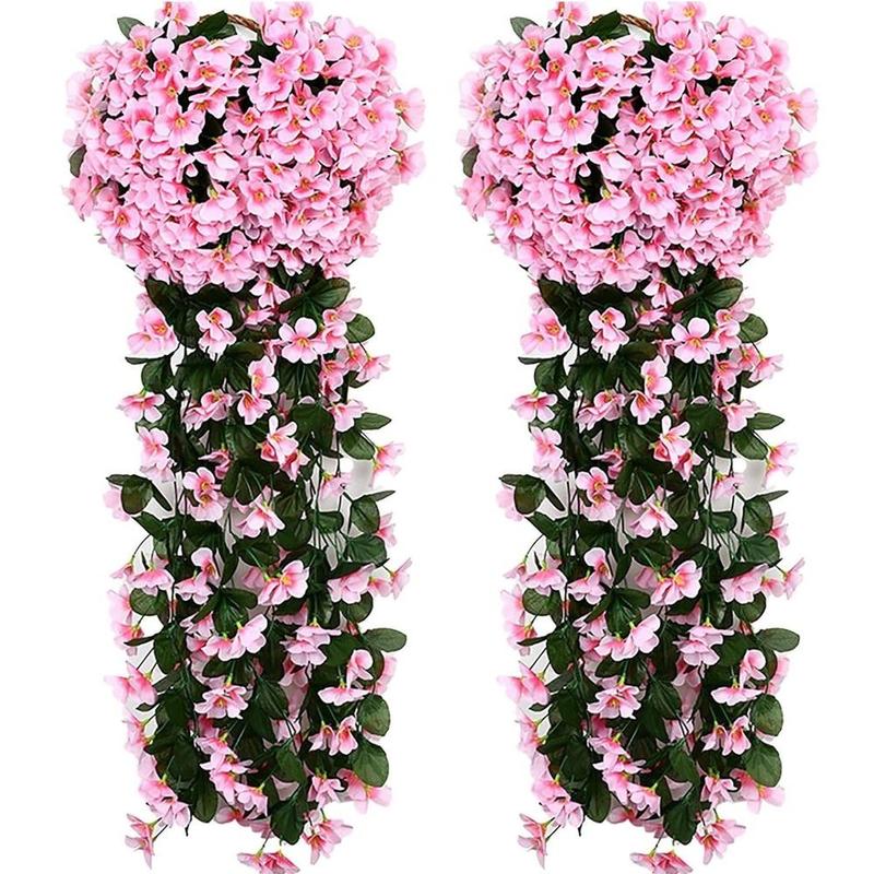 Artificial Hanging Flowers for Outdoor, 2 Pack Violet Ivy Fake Hanging Flowers for Outdoor Home Wedding Garden Decoration Decorative Fruit