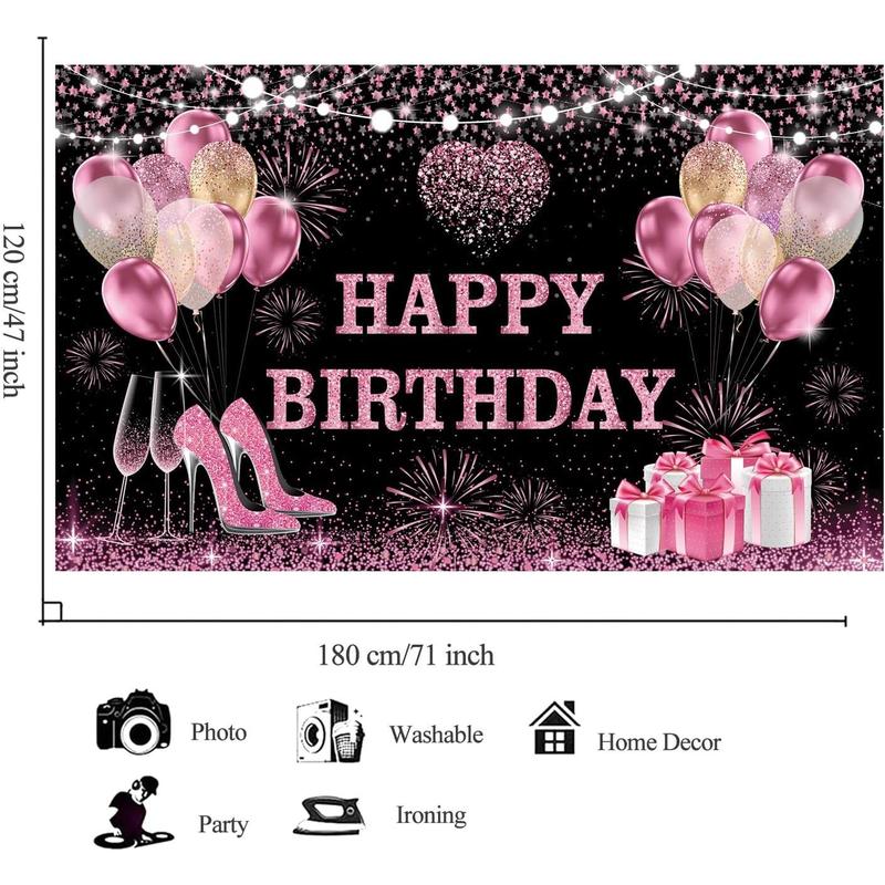 180x120 cm Pink Gold Happy Birthday Backdrops Cloth 71x47 in. Birthday Photography Backgrounds Glitter Black Rose Gold Birthday Banners Rose Gold Happy Birthday Sign Decoration for Women Girl