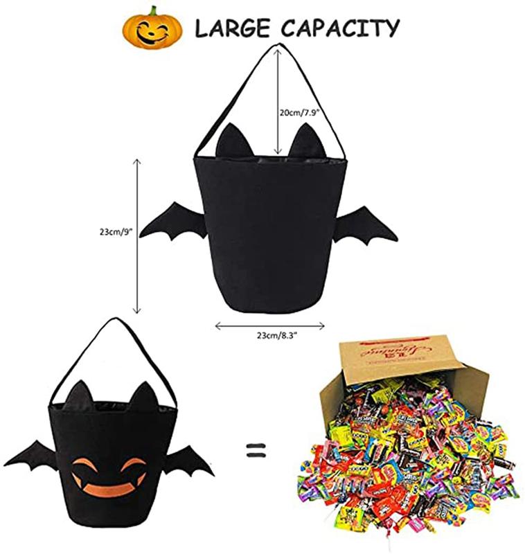 Halloween Trick or Treat Bags Bat Candy Bucket Reusable Canvas Bag Best Halloween Party Gifts for Kids Halloween Bucket Large