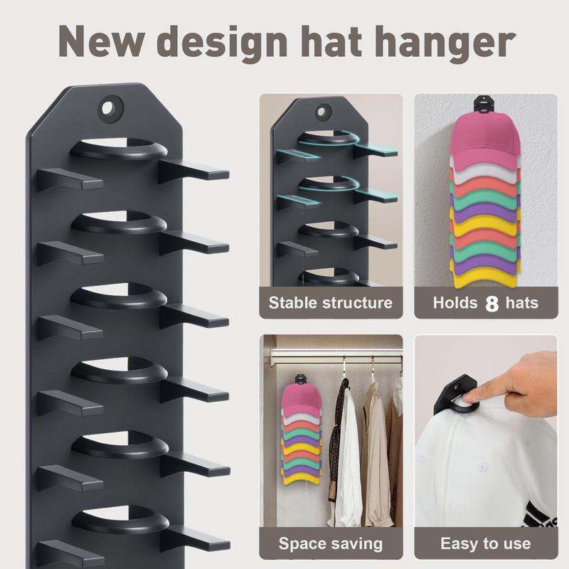 Baseball Cap Organizer, 4 Counts set Wall Mounted Hat Storage Rack with Self-adhesive Sticker and Screws, Hat Hanger Display for Door Closet