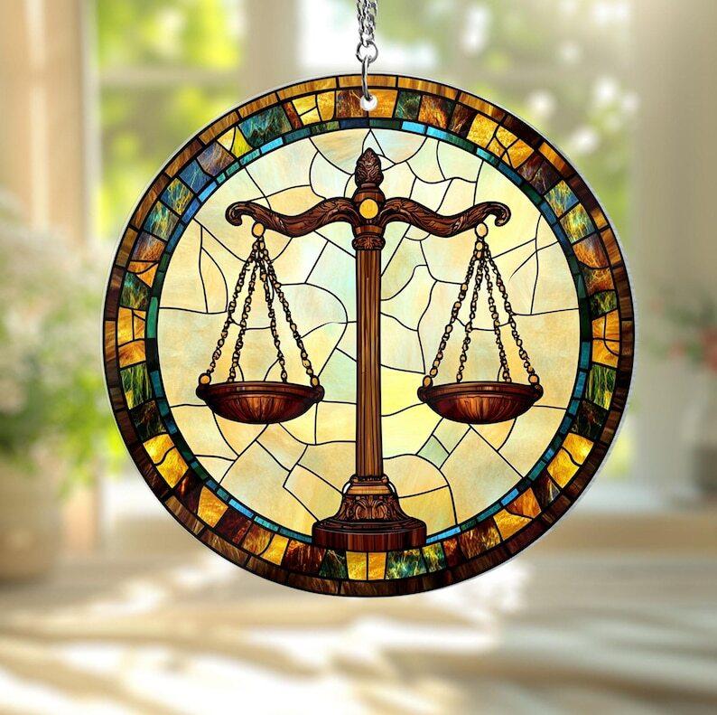 Scales of Justice Acrylic Window Hanging, Lawyer Ornament, Lawyer Gift, Gift for a Lawyer, Law Student, Law School, Law Graduate, Law Gift