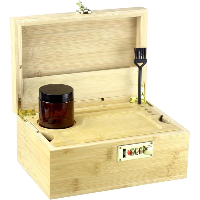 Large Box Handmade  Box with Combination Lock Locking ,2 Jar & Brush Storage Box