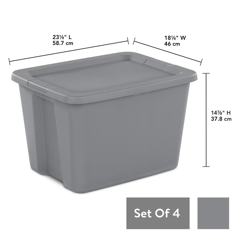 18 Gallon Tote Box Plastic, Gray, Set of 8 Household Organiser