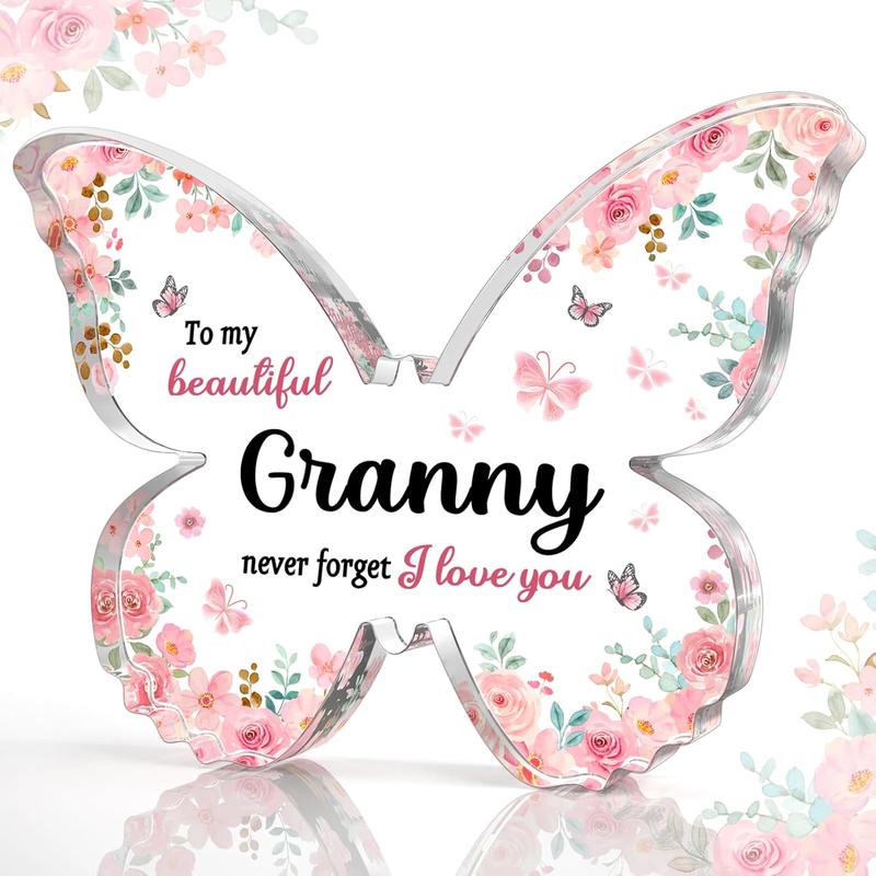 Gifts for Granny, Unique Granny Christmas Gift - 5x3.8x0.5 Inch Butterfly-Shaped Acrylic Plaque Keepsake - Mothers Day Gift, Grandparent Day Gift, Birthday Christmas Gift for Granny