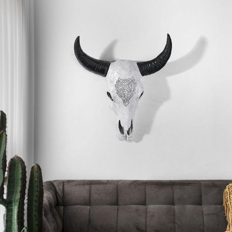 Wall Hanging Bull Horn Design Skull, 1 Count Creative Resin Wall Art, Wall Decor for Home Living Room Bedroom Office