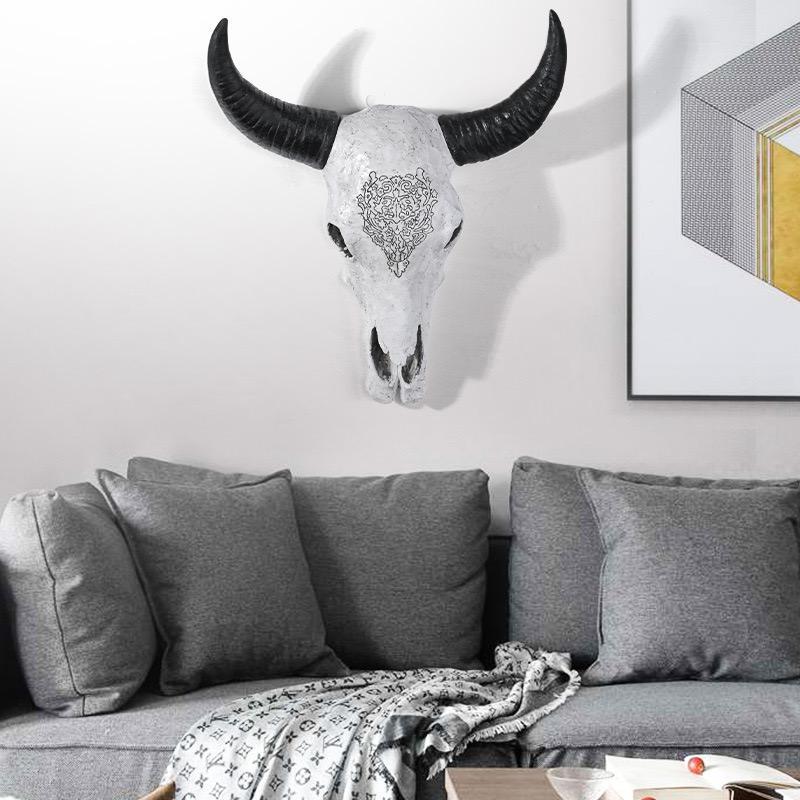 Wall Hanging Bull Horn Design Skull, 1 Count Creative Resin Wall Art, Wall Decor for Home Living Room Bedroom Office