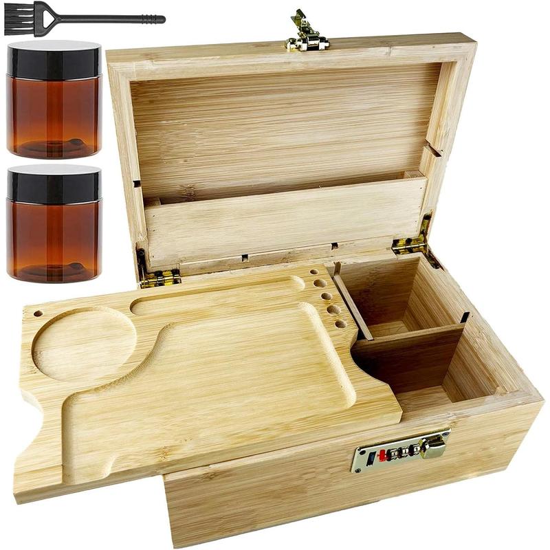 Large Box Handmade  Box with Combination Lock Locking ,2 Jar & Brush Storage Box