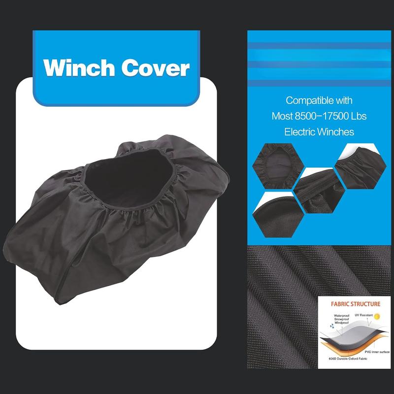 Winch Cover, Heavy Duty Waterproof Dust-Proof Winch Protection Cover, for Electric Winches 8500-17500 Lbs, Indoor Outdoor (21.5” X 9.5” X 7.5”) - Black