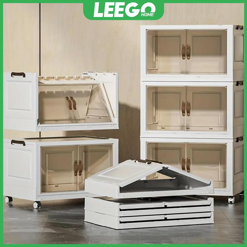 Multi-layer folding storage cabinet Clear plastic with pulley Clothes and snacks storage locker Dustproof play With storage box Household Organiser Transparent Installation Tool