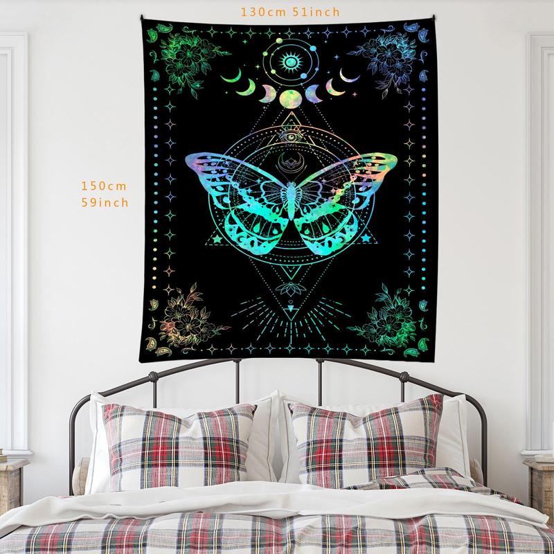 1 Count Dreamy Butterfly Pattern Throw Blanket, Boho Moon & Butterfly Tapestry, Wall Hanging Decor for Home Bedroom Living Room