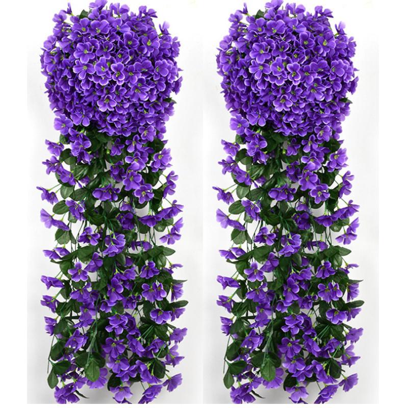 Artificial Hanging Flowers for Outdoor, 2 Pack Violet Ivy Fake Hanging Flowers for Outdoor Home Wedding Garden Decoration Decorative Fruit