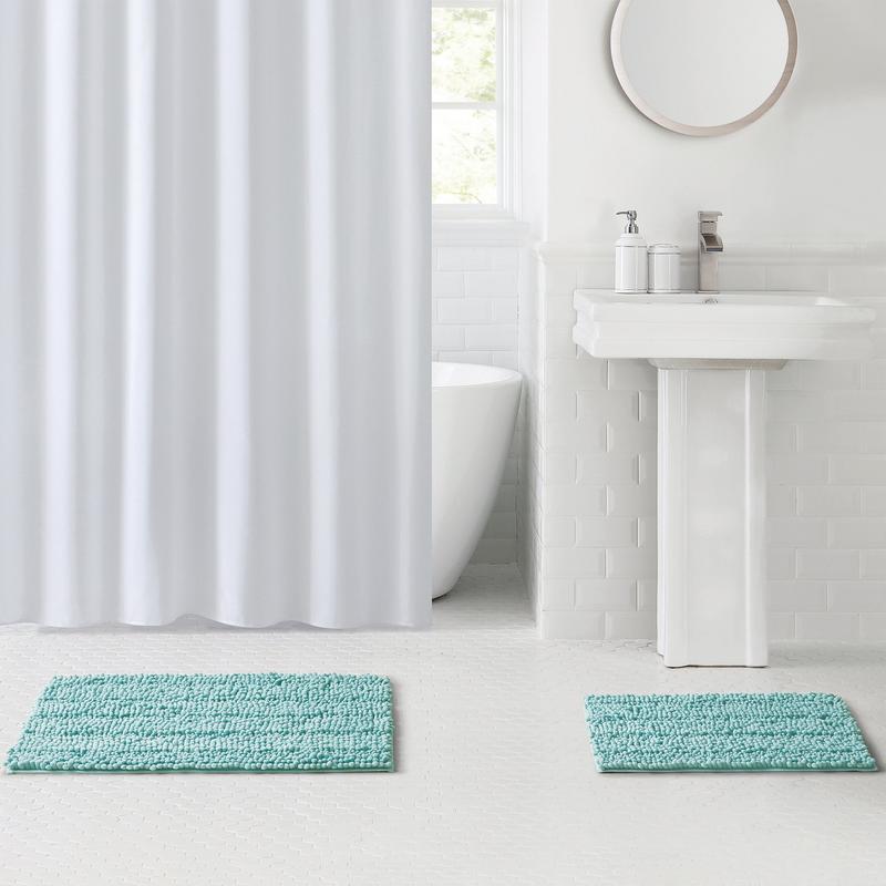 Mainstays Textured Soft Silver Chenille Polyester Bath Rug Set, 2-Piece No Brand Washable