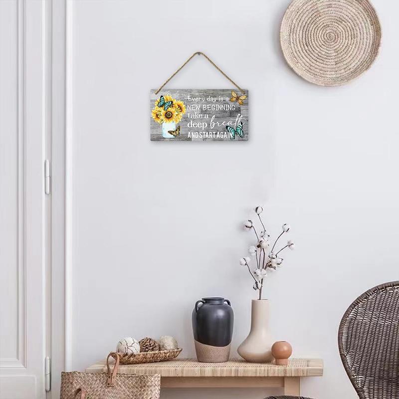 Rectangle Wooden Sign, 1 Count Butterfly & Letter Pattern Hanging Plaque, Wall Art for Home Decor