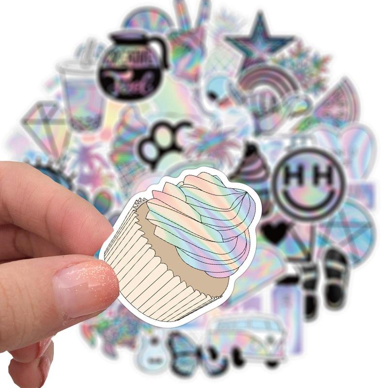 Holographic Laser Series Graffiti Sticker Set, 50pcs DIY Creative Supplies for Decorating Walls, Doors And Furniture, Room Decor, Boyfriend Gifts, Fall Decor, Home Decor