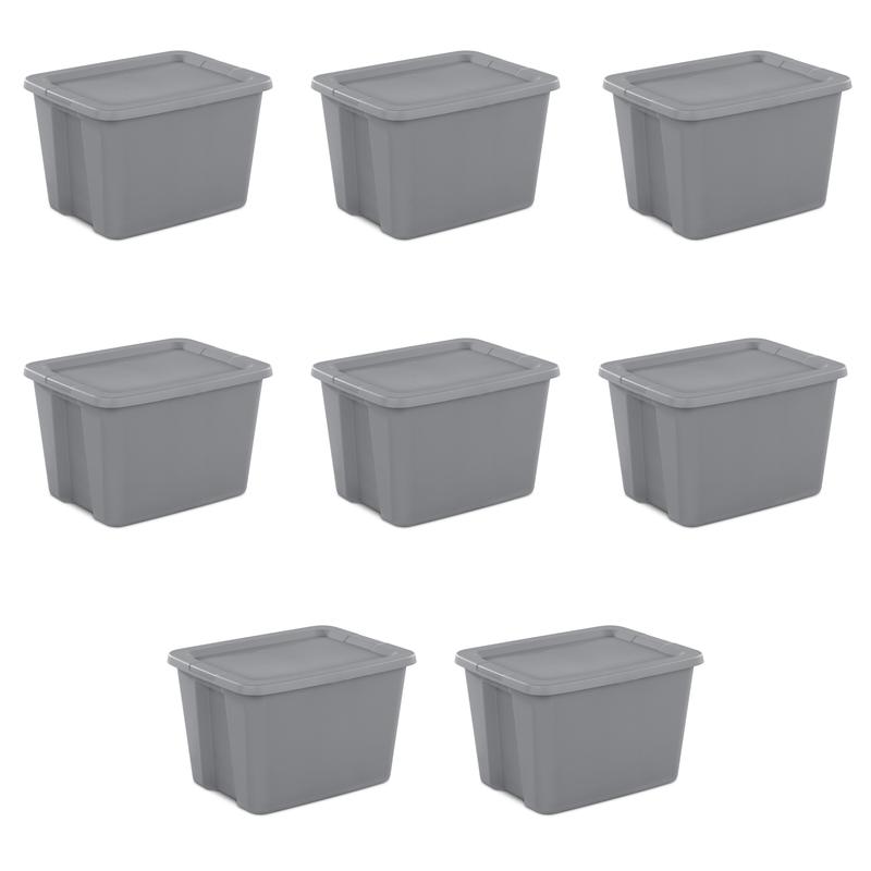 18 Gallon Tote Box Plastic, Gray, Set of 8 Household Organiser