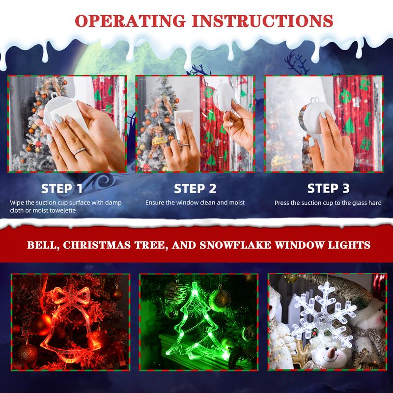 LOLStar Christmas Window Decorations, 3-Pack Of Bells, Christmas Tree, SnowflakesChristmas Window Lights With Suction Cup, Timer Function And Slow Fade Mode,Battery Operated, Indoor Christmas Lights