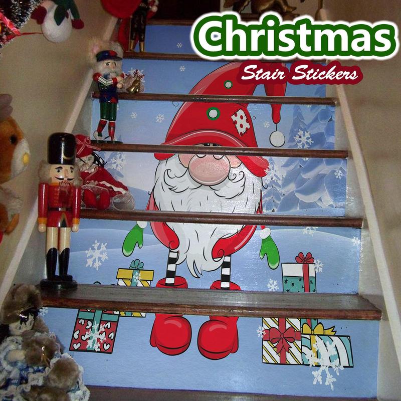 Cartoon Santa Claus Pattern Floor Sticker, 6 Counts set Waterproof Self Adhesive Floor Decal, Decorative Sticker for Home Living Room Bedroom