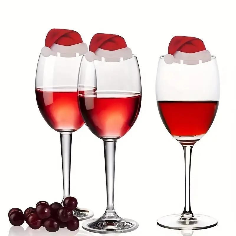 Christmas Hat Design Wine Glass Decoration, 30pcs set Santa Claus Hat Design Wine Glass Decoration, Party Decoration Supplies for Home Party