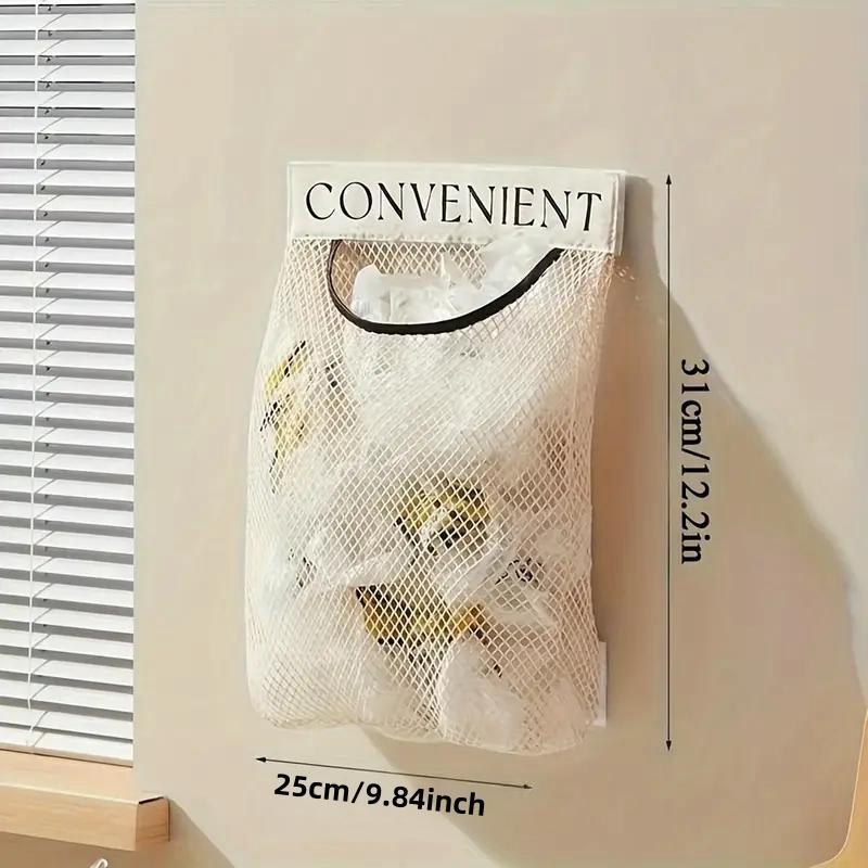 Mesh Hanging Storage Bag, 4 Counts Large Capacity Kitchen Storage Bag, Space Saving Wall Mounted Dispenser for Garbage Bag, Plastic Wrap, Self-sealing Bag