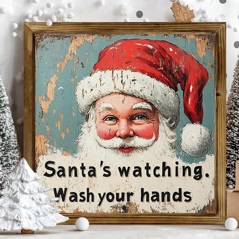 Vintage Santa Claus Pattern Wall Art, Christmas Wooden Frame Wall Decor, Wall Hanging Decor for Home Living Room Bedroom, Home Decor