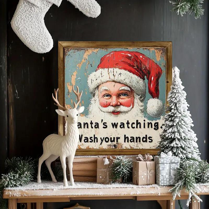 Vintage Santa Claus Pattern Wall Art, Christmas Wooden Frame Wall Decor, Wall Hanging Decor for Home Living Room Bedroom, Home Decor