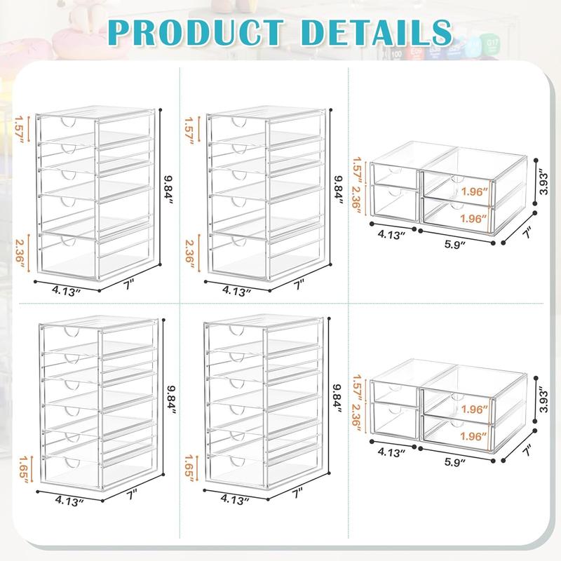 Makeup Organizer, 30 Drawers Acrylic Clear Drawer Organizer, Clear Makeup Organizer, Plastic Storage Drawers for Vanity, Bathroom, Closet, Desk