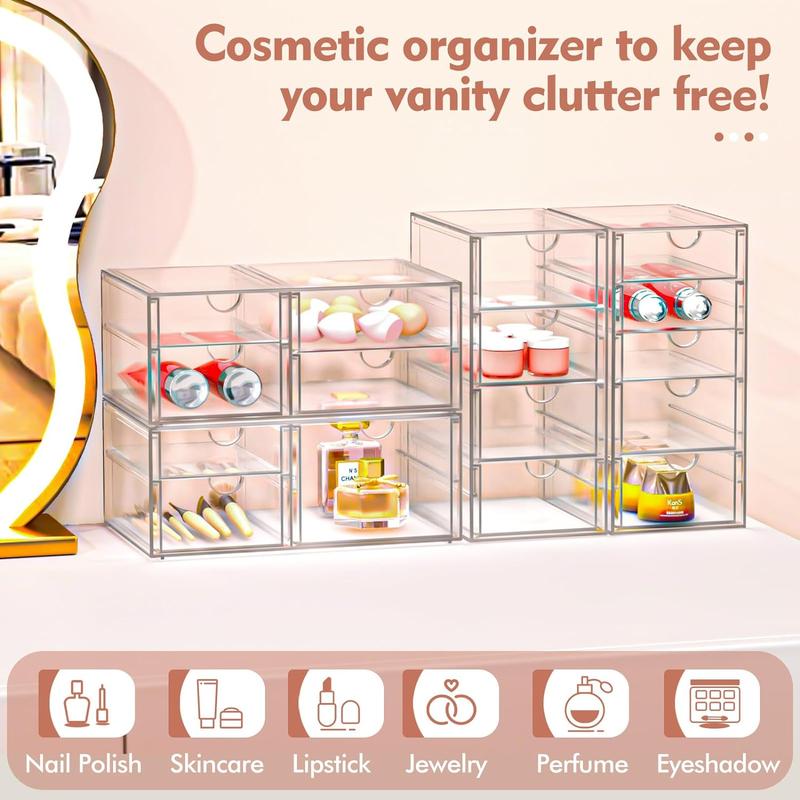 Makeup Organizer, 30 Drawers Acrylic Clear Drawer Organizer, Clear Makeup Organizer, Plastic Storage Drawers for Vanity, Bathroom, Closet, Desk