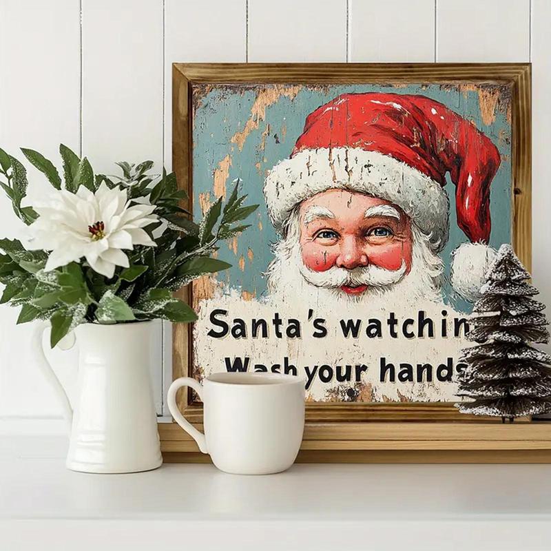 Vintage Santa Claus Pattern Wall Art, Christmas Wooden Frame Wall Decor, Wall Hanging Decor for Home Living Room Bedroom, Home Decor