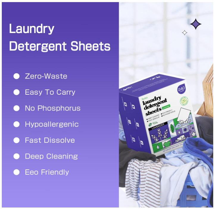 Lavender Laundry Detergent Sheets, 240 Loads - Eco-Friendly, Plant-Based, Hypoallergenic, No Plastic Jug