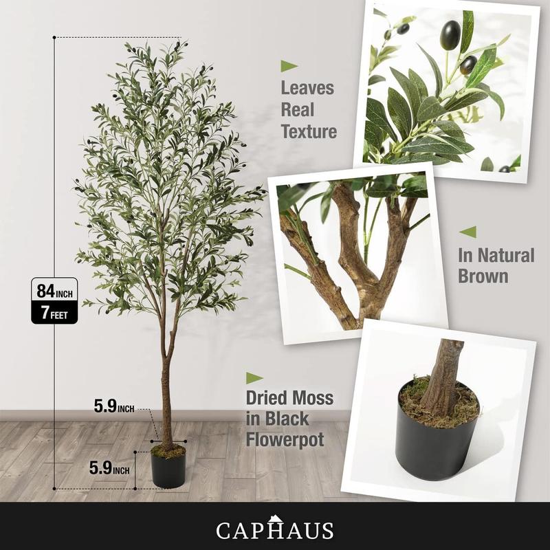 CAPHAUS Artificial Olive Tree with Fruit, Fake Potted Topiary Tree with Dried Moss, 5   6   7 Feet