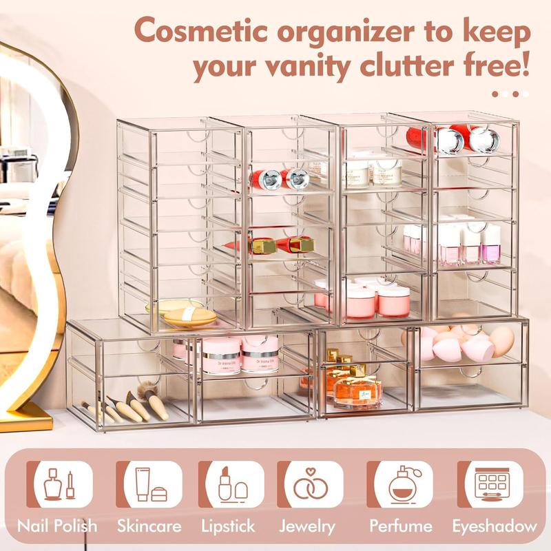 Makeup Organizer, 30 Drawers Acrylic Clear Drawer Organizer, Clear Makeup Organizer, Plastic Storage Drawers for Vanity, Bathroom, Closet, Desk