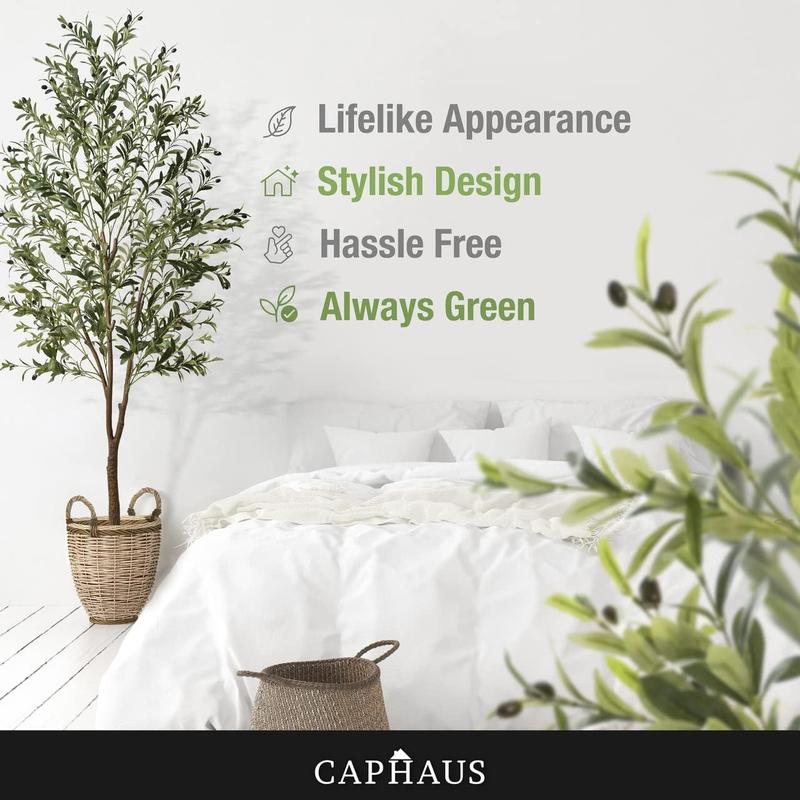 CAPHAUS Artificial Olive Tree with Fruit, Fake Potted Topiary Tree with Dried Moss, 5   6   7 Feet