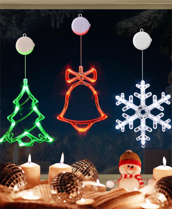 LOLStar Christmas Window Decorations, 3-Pack Of Bells, Christmas Tree, SnowflakesChristmas Window Lights With Suction Cup, Timer Function And Slow Fade Mode,Battery Operated, Indoor Christmas Lights