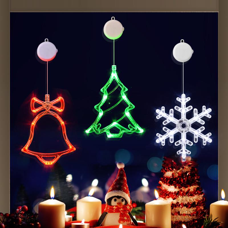 LOLStar Christmas Window Decorations, 3-Pack Of Bells, Christmas Tree, SnowflakesChristmas Window Lights With Suction Cup, Timer Function And Slow Fade Mode,Battery Operated, Indoor Christmas Lights