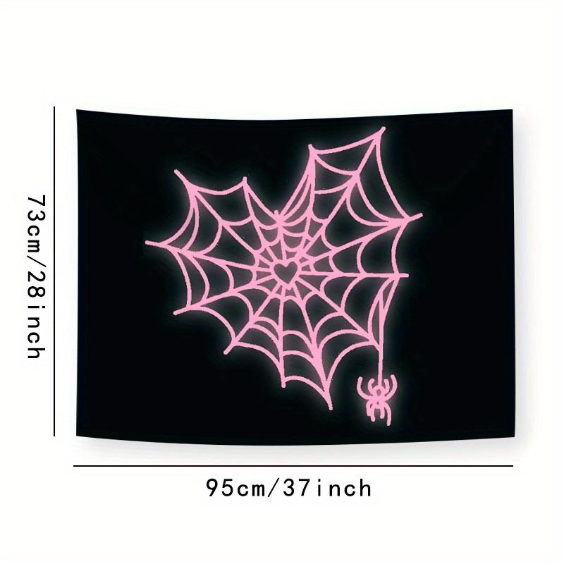 Halloween Decor - Pink spider Web Love Heart Tapestry aesthetic wall hanging decorative tapestry for bedroom, home, office tapestry with gift girl peach velvet material Mount