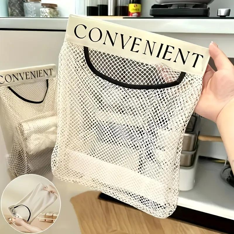 Mesh Hanging Storage Bag, 4 Counts Large Capacity Kitchen Storage Bag, Space Saving Wall Mounted Dispenser for Garbage Bag, Plastic Wrap, Self-sealing Bag