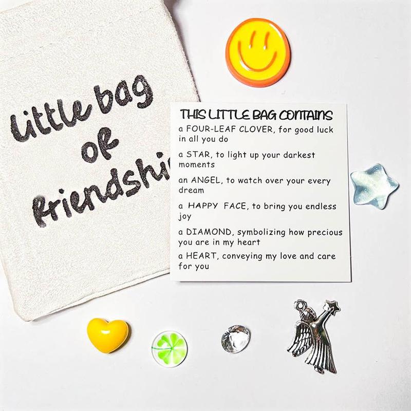 Little Bag Of Friendship Gift, 1 Count Friendship Gift Bag with 1 Gift Card & 6 Charms, Party Favor, Long Distance Gifts for Her for Women