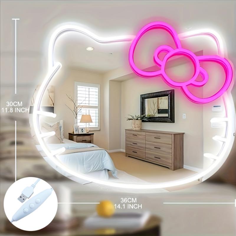 Free wind1 Kitty face Home Decor Mirror Kitty face shape Mirror, Bedroom Wall Mirror, Anime Neon Sign for Dresser, Locker Room,Living Room, Neon Light up Acrylic Mirror with Dimmable