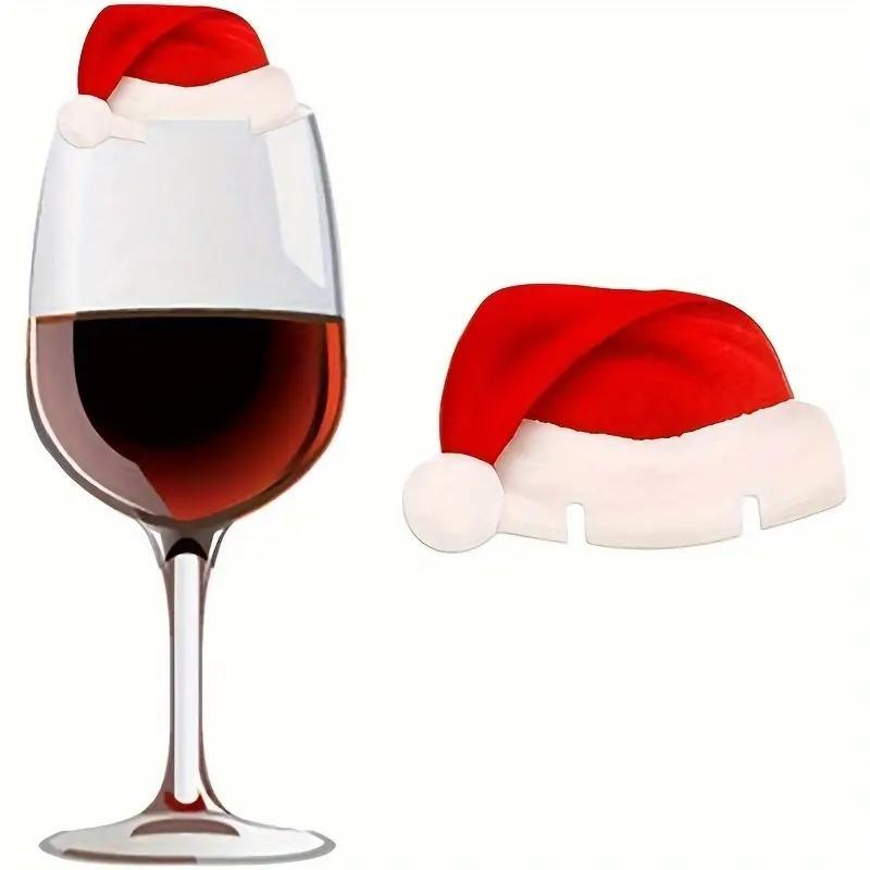 Christmas Hat Design Wine Glass Decoration, 30pcs set Santa Claus Hat Design Wine Glass Decoration, Party Decoration Supplies for Home Party