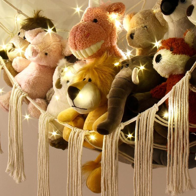 Stuffed  Hammock Corner with LED Light -  Storage Hammock Plushie Net Large - Cute Stuff  Holder Hanging Organizer -  Room Decor    Bedroom Boho