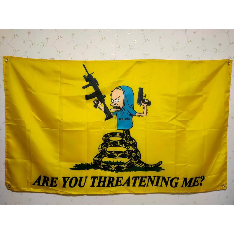 Beavis flag funny merica Are you threatening me don't dont tread on me banner any size Gadsden Flag tapestry wall decoration and butthead