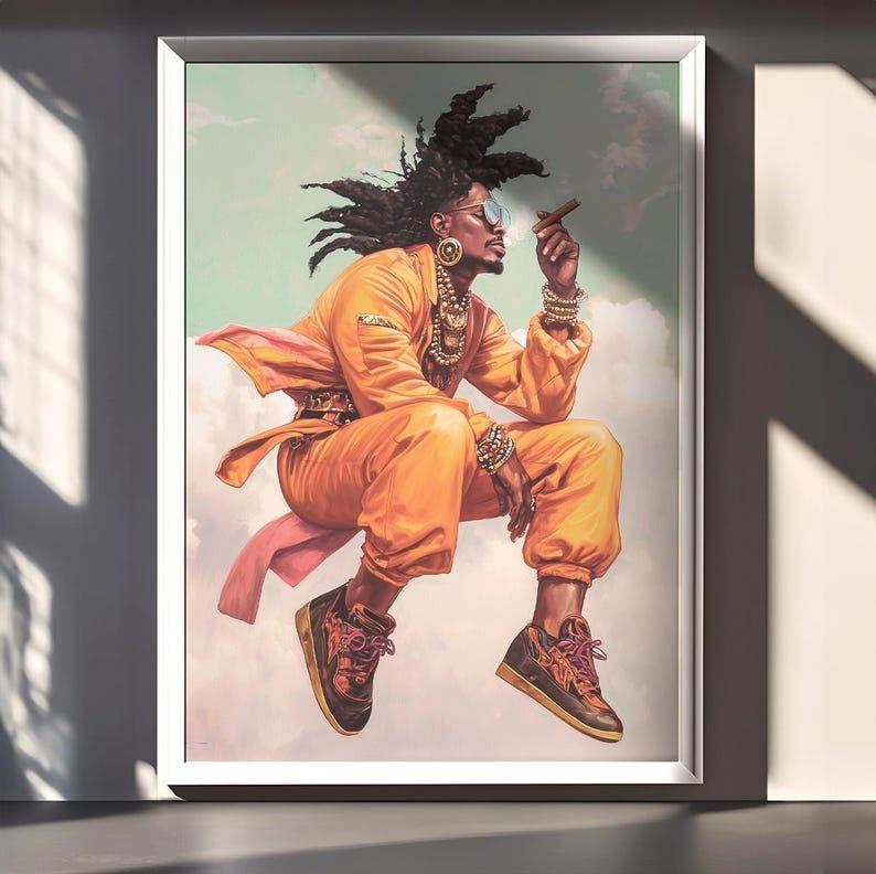 Afrocentric Anime Wall Art For Black Male, Product without frame