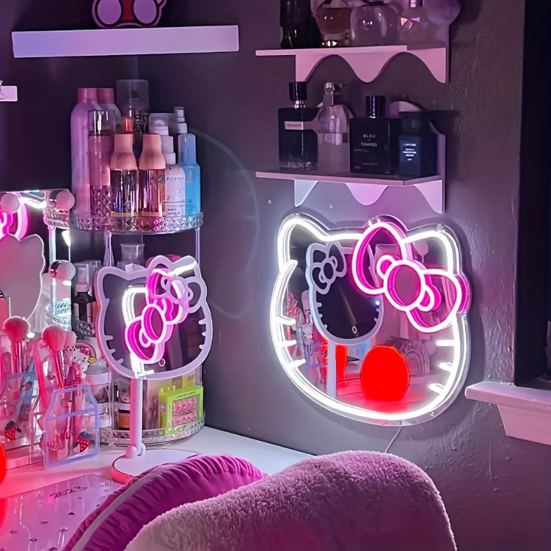 Free wind1 Kitty face Home Decor Mirror Kitty face shape Mirror, Bedroom Wall Mirror, Anime Neon Sign for Dresser, Locker Room,Living Room, Neon Light up Acrylic Mirror with Dimmable