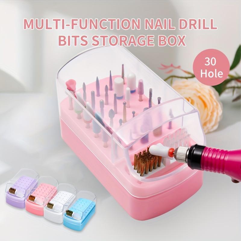 30-slot Nail Drill Bit Holder & Organizer, Dustproof Storage Box with Brush Stand for Nail Care Accessories, Manicure Tool Display Case for Polishing Heads