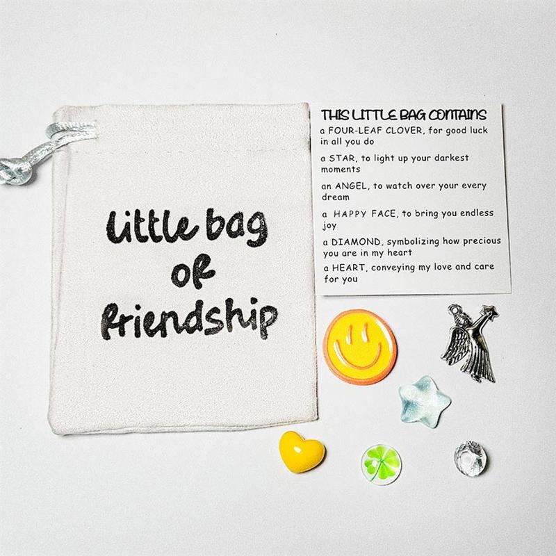 Little Bag Of Friendship Gift, 1 Count Friendship Gift Bag with 1 Gift Card & 6 Charms, Party Favor, Long Distance Gifts for Her for Women