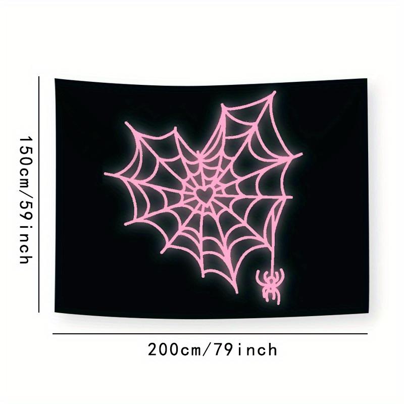 Halloween Decor - Pink spider Web Love Heart Tapestry aesthetic wall hanging decorative tapestry for bedroom, home, office tapestry with gift girl peach velvet material Mount