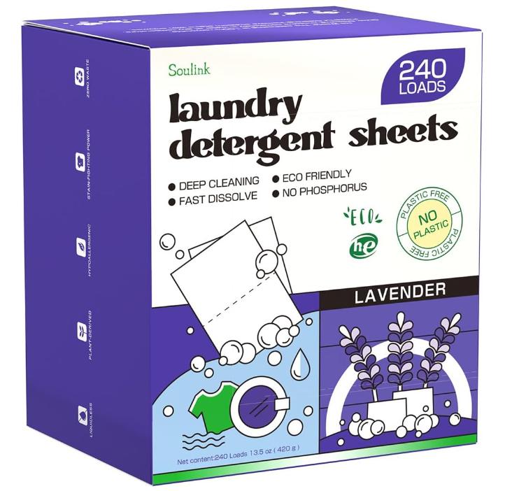 Lavender Laundry Detergent Sheets, 240 Loads - Eco-Friendly, Plant-Based, Hypoallergenic, No Plastic Jug