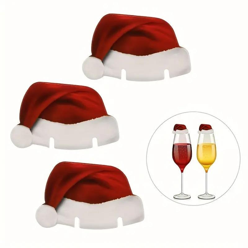 Christmas Hat Design Wine Glass Decoration, 30pcs set Santa Claus Hat Design Wine Glass Decoration, Party Decoration Supplies for Home Party